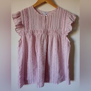Current Air Pink & Gray Striped Ruffle Sleeve Blouse Size Large